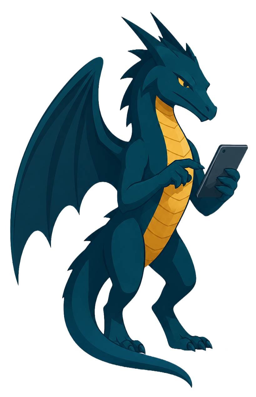 Kimia dragon holding a smartphone
