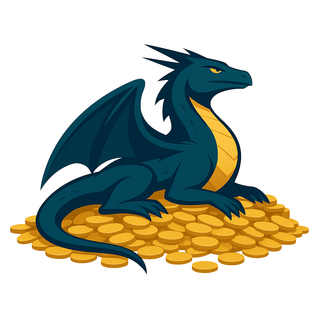 Kimia dragon resting on a hoard of gold coins